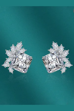 Designs & You Silver-Plated Cubic Zirconia-Studded Square Studs Earrings