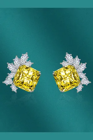 Designs & You Silver Plated Cubic Zirconia Square Studs Earrings
