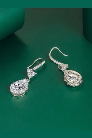 Designs & You Silver Plated Cubic Zirconia Studded Tear Drop Shaped Drop Earrings