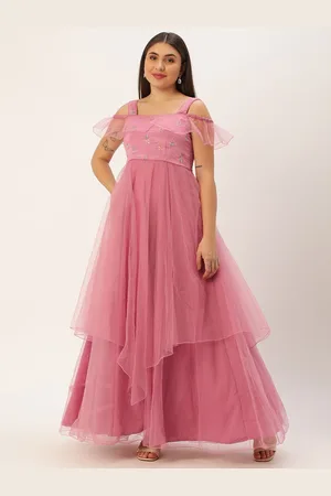 Ethnovog Floral Embroidered Cold-Shoulder Net Maxi Dress