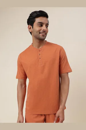 Fabindia Band Collar Regular Sleeves Cotton Regular T-shirt