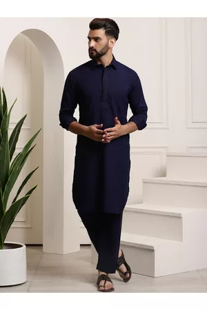SOJANYA Shirt Collar Curved Hem Pathani Kurta with Salwar