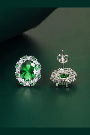 Designs & You Silver-Plated Cubic Zirconia-Studded Oval Shaped Stud Earrings