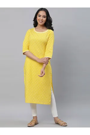 AURELIA Geometric Printed Lace Insert Pure Cotton Straight Kurta