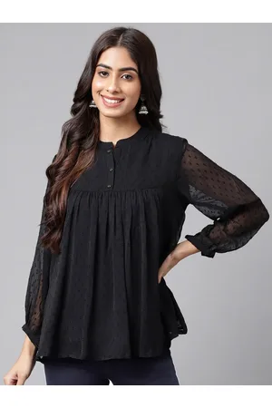 Janasya Dobby Chiffon Solid Empire Top