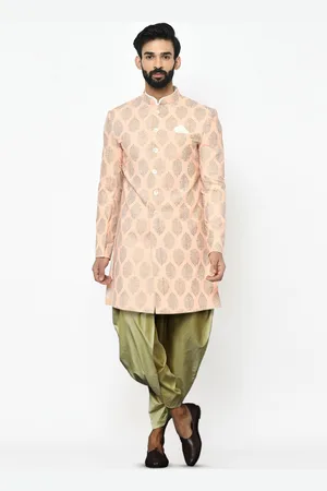 KISAH Men Self-Design Cotton Indowestern Sherwani Set