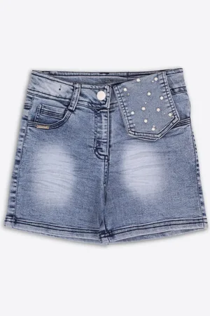 CUTECUMBER Girls Blue Washed Regular Fit Denim Shorts