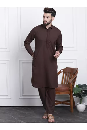SOJANYA Shirt Collar Curved Hem Pathani Kurta with Salwar
