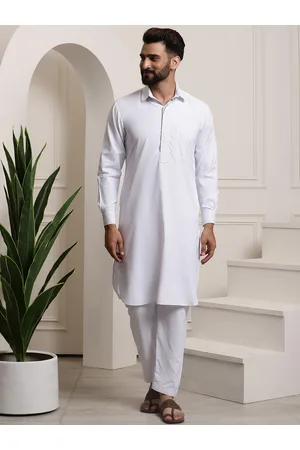 SOJANYA Shirt Collar Curved Hem Pathani Kurta with Salwar