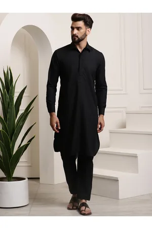 SOJANYA Shirt Collar Curved Hem Pathani Kurta with Salwar