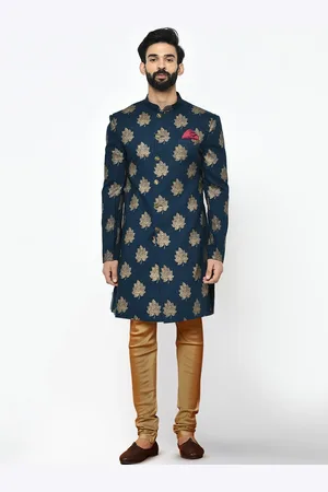 KISAH Men Printed Cotton Indowestern Sherwani Set