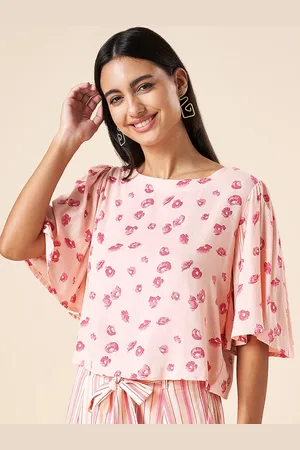 Pantaloons Pink Floral Print Flared Sleeve Top