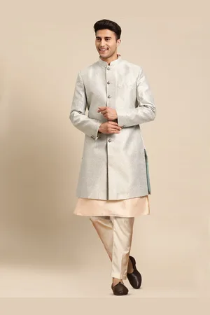KISAH Men Self-Design Cotton Indowestern Sherwani Set