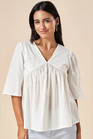Pantaloons White Flared Sleeve Cotton Top
