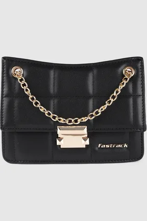Fastrack Women Solid Quilted Sling Bag with Gold-Toned Push Lock Closure