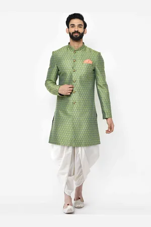 KISAH Men Self-Design Cotton Indowestern Sherwani Set