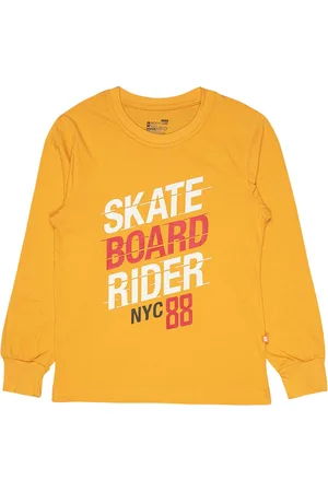 BodyCare Boys Yellow Typography Printed Cotton T-shirt