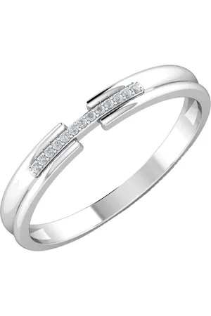 KUBERBOX Yeter 18KT White Gold Diamond-Studded Couple Band Ring-1.64 gm