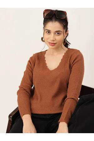 DressBerry Women V-Neck Ribbed Pullover