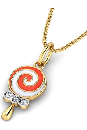 KUBERBOX 18KT Gold Diamond-Studded Candy Kids Pendant-0.77gm