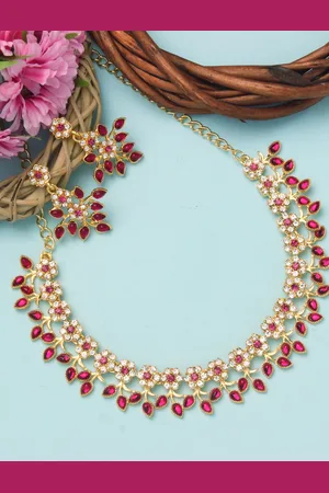 Atasi International Gold-Plated Crystal -Studded & Beaded Necklace & Earrings Set