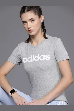 adidas Women LIN Brand Logo Printed Pure Cotton Slim Fit T-shirt