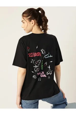 DressBerry Printed Drop-Shoulder Sleeves Loose Pure Cotton Longline T-shirt