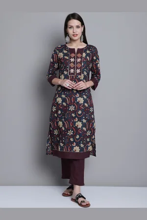 CANTABIL Floral Printed Regular Gotta Patti Pure Cotton Kurta With Trousers