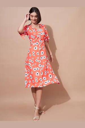 DressBerry Floral Printed Slit Sleeves A-Line Dress