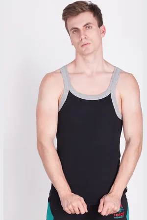 Force NXT Men Black Cotton Gym Vest