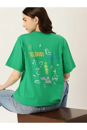 DressBerry Printed Drop-Shoulder Sleeves Loose Pure Cotton Longline T-shirt