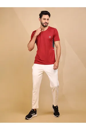 CHKOKKO Men Maroon Solid Dry-Fit Round Neck Gym T-shirt