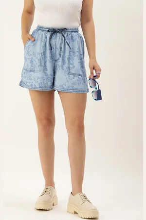Kook N Keech Women Floral Printed Loose Fit Cotton Denim Shorts