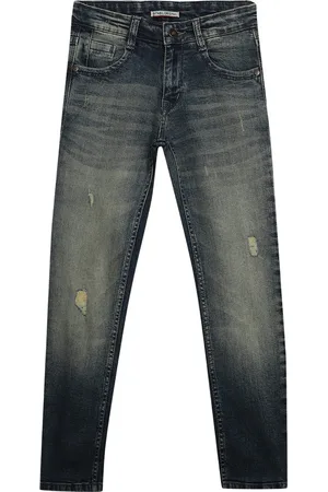 CANTABIL Boys Comfort Mildly Distressed Heavy Fade Whiskers and Chevrons Jeans