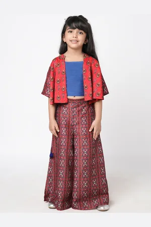 LIL DRAMA Girls Printed Top & Palazzos With Jacket