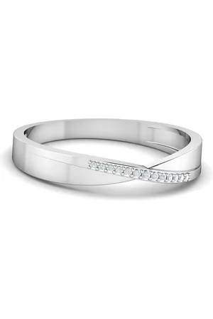 KUBERBOX Celestia 18KT White Gold Diamond-Studded Couple Band Ring- 2.46gm
