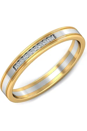 KUBERBOX Mer 2-tone Couple Band For Her 18KT Gold Diamond Studded Finger Ring-3.24gm