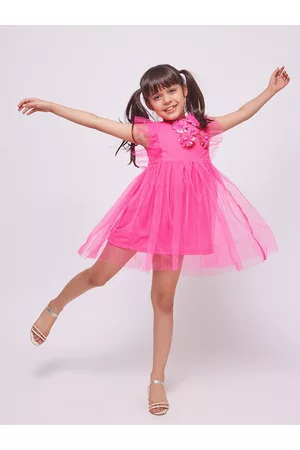 Frangipani Girls Self Design Cotton Fit & Flare Dress