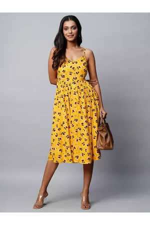 Chemistry Floral Printed Shoulder Strap Sleeveless Gathered Fit & Flare Midi Dress