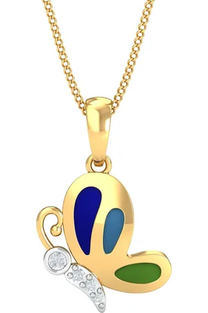 KUBERBOX Little Butterfly Kids 18KT Gold Diamond Studded Pendant-1.08gm