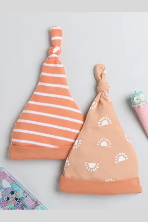 BUMZEE Infant Girls Pack Of 2 Printed Cotton Beanies