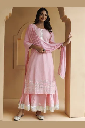 Jaipur Round Neck Yoke Design Regular Gotta Patti Kurta & Skirt With Dupatta