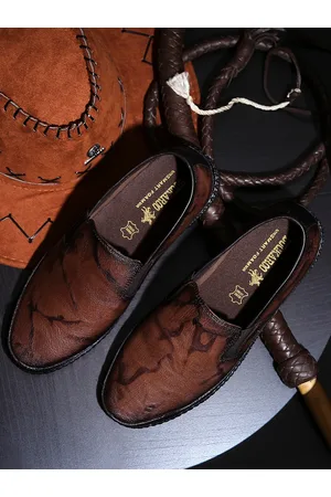 Buckaroo Men Brown Abstract Print Leather Slip-Ons