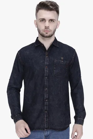Kuons Avenue Smart Slim Fit Faded Denim Weave Denim Casual Shirt