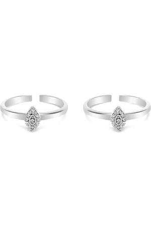FableStreet 925 Sterling Silver Rhodium-Plated CZ-Studded Oxidized Toe Rings