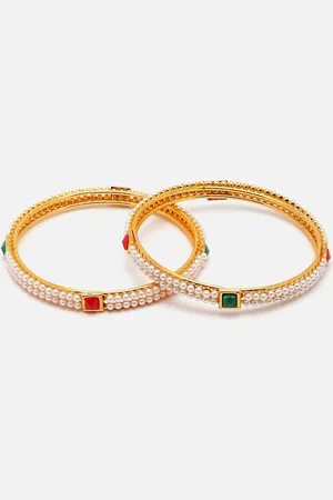 Anouk Set Of 12 Gold-Plated Stone-Studded & Pearl Beaded Bangles