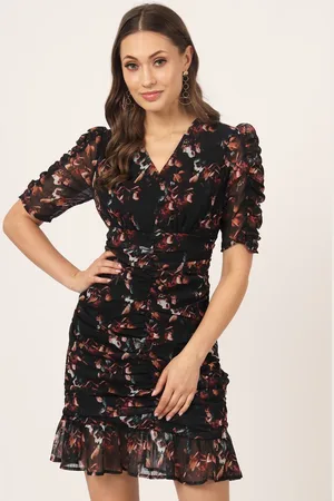 BEATNIK Floral Print Puff Sleeve Dress