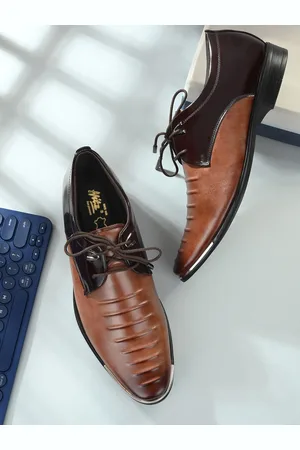 Hitz Men Brown Solid Leather Formal Derbys