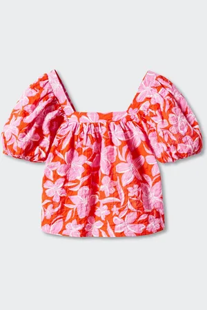 MANGO Floral Print Puff Sleeve Top