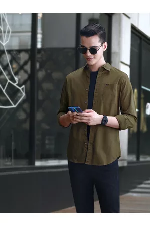Lee Men Olive Green Classic Slim Fit Casual Shirt